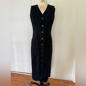 100% linen Lord & Taylor Black Sleeveless button down Midi Dress